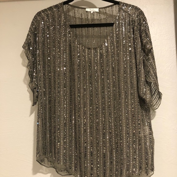 Parker Tops - Parker Olive Green Sequin Top - L